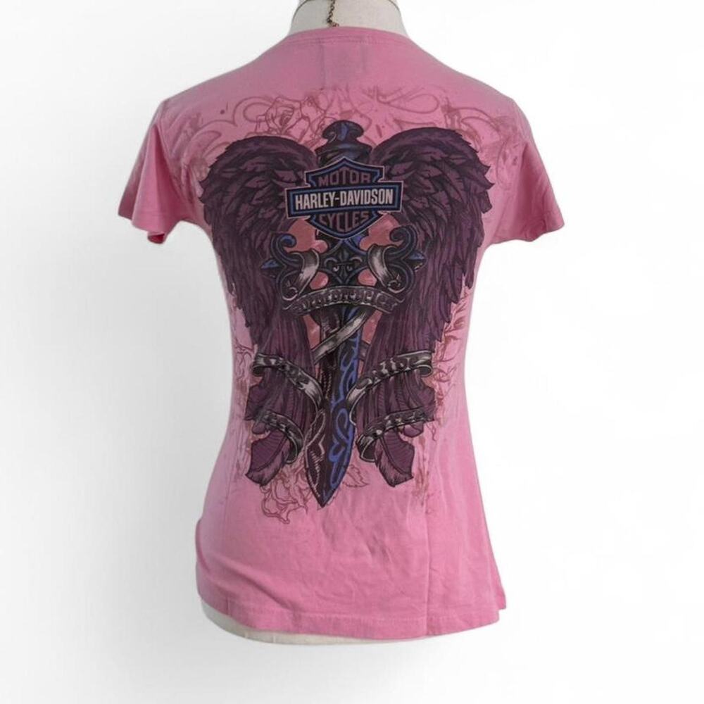 Harley Davidson Pink Gothic Grunge Y2K Streetwear 100% Cotton Fitted Full Size M